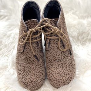 Toms leopard print wedge booties.